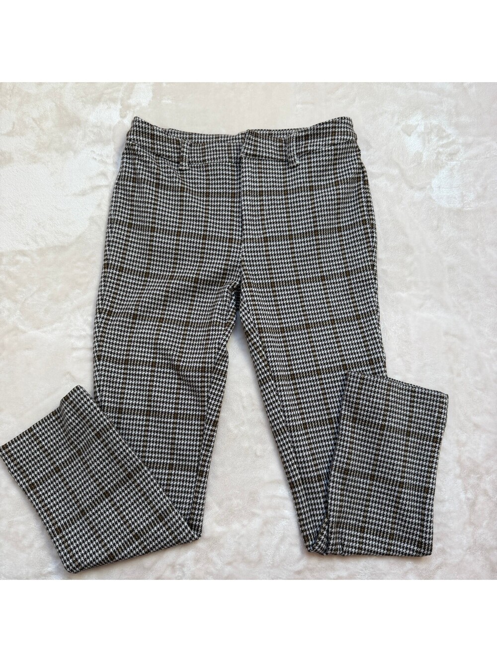 Free People Molly Plaid Slim Houndstooth Ankle Pants Black White Size 2